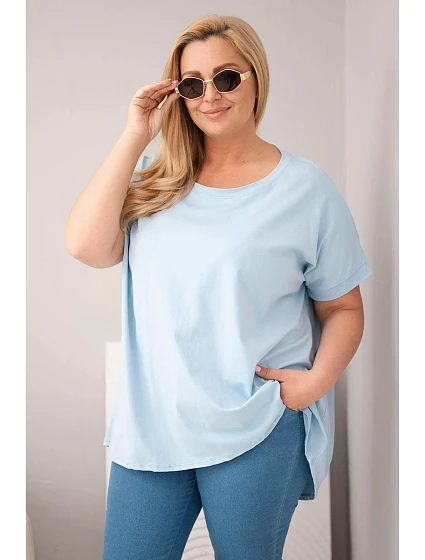 Dámská bavlněná halenka Plus Size s krátkým rukávem modrá