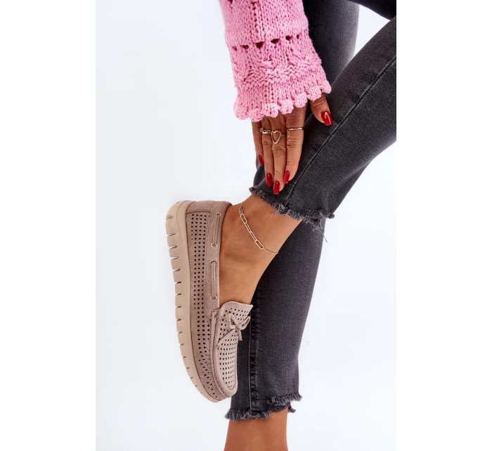 Dámské mokasíny s mašlí béžové model 21650300 - VINCEZA