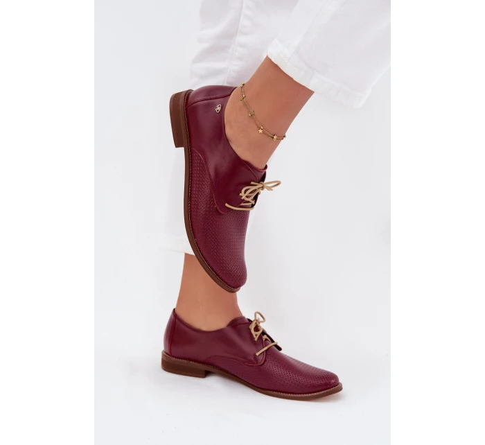 Dámské kožené elegantní šněrovací polobotky Zazoo 4238 bordó