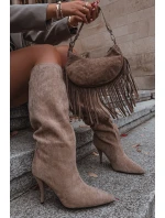 Dámské kozačky na jehlovém podpatku z ECO semiše Noretta – béžové