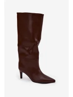 Dámské nazouvací kozačky na jehlovém podpatku Olivienne – hnědé Dámské nazouvací kozačky na jehlovém podpatku Olivienne – hnědé