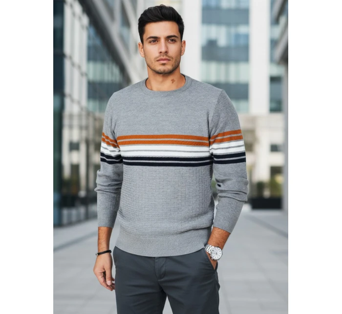 Pánský pruhovaný šedý svetr FashionStreet WX2324