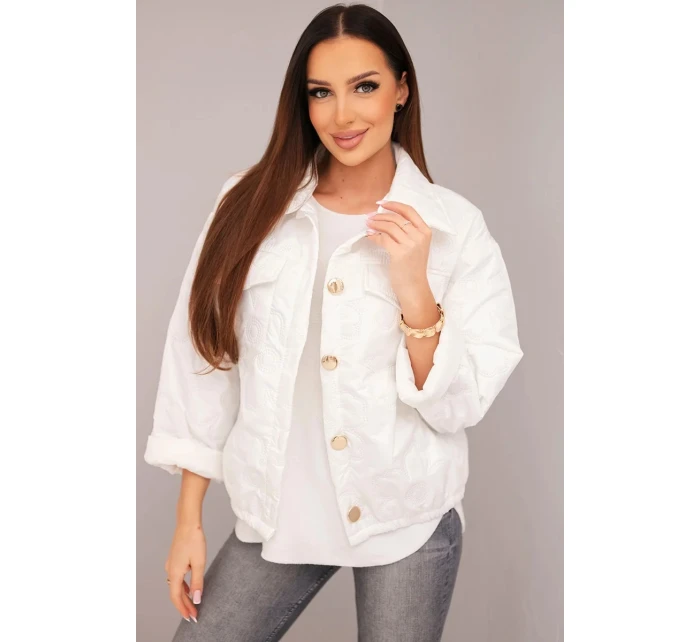 Dámská jarní prošívaná bunda s květinovým vzorem bílá