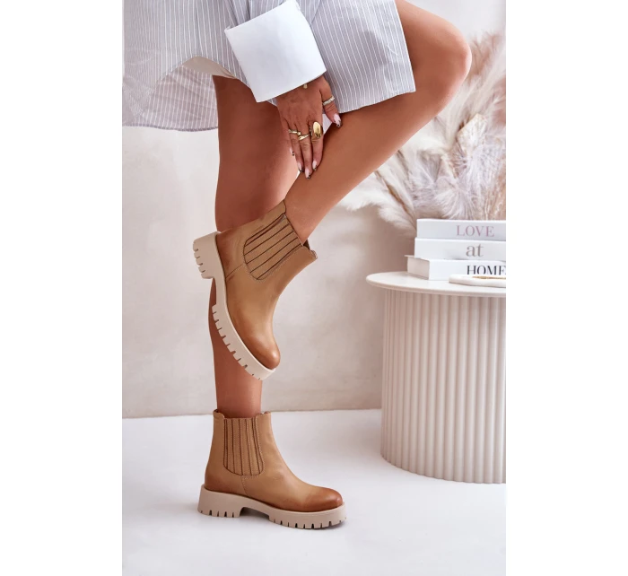 Dámské Botky Na Plochém Podpatku Kožené Lewski 3611 Hnědé