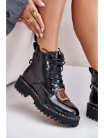 Lakované Botky Traperky Dámské Na Zip Kožené Artiker 55C0517 Černé
