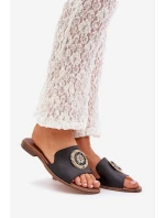 Kožené Pantofle S Dekorací Na Plochém Podpatku Zazoo model 21682288 Černé - Boto Kožené Pantofle S Dekorací Na Plochém Podpatku Zazoo model 21682288 Černé - Boto