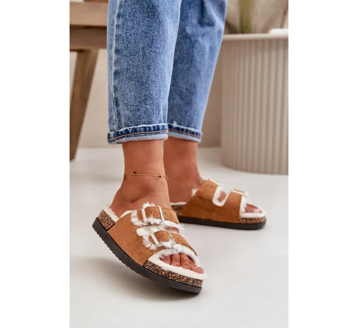 Dámské Pantofle S Přezkami A Kožíškem Camel Ezilena