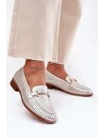 Dámské kožené mokasíny se zdobením na plochém podpatku S.Barski – stříbrné Dámské kožené mokasíny se zdobením na plochém podpatku S.Barski – stříbrné