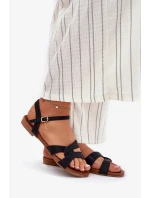 Dámské lesklé ploché sandály S.Barski – černé