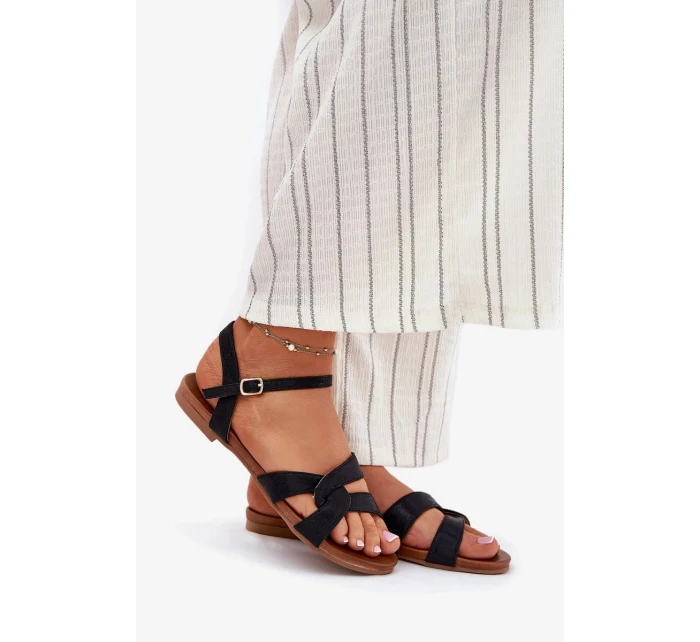 Dámské lesklé ploché sandály S.Barski – černé