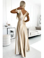 saténové dlouhé šaty model 21310011 CRYSTAL zlaté - numoco