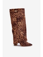 Dámské Kozačky Na Podpatku Kolena Leopardí Hnědé model 21679655 - Boto