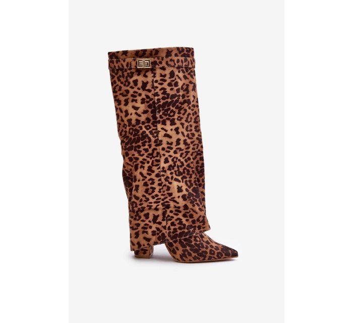 Dámské Kozačky Na Podpatku Kolena Leopardí Hnědé model 21679655 - Boto