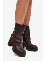 Dámské Botky Na Podpatku S Přezkami Čokoládové model 21704886 - Boto Dámské Botky Na Podpatku S Přezkami Čokoládové model 21704886 - Boto