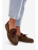 Polobotky Mokasiny Dámské S Vázáním Tmavě Zelené Calivra