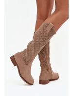 Dámské kozačky s na nízkém podpatku béžové model 21713453 - S.Barski Dámské kozačky s na nízkém podpatku béžové model 21713453 - S.Barski