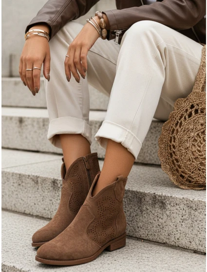 Dámské ažurové boty coffee FashionStreet ZY1345 Dámské ažurové boty coffee FashionStreet ZY1345