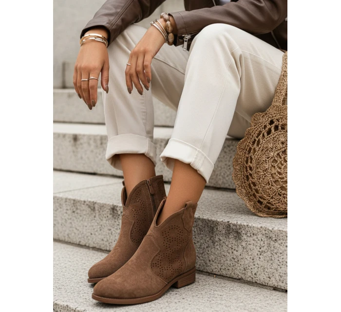 Dámské ažurové boty coffee FashionStreet ZY1345 Dámské ažurové boty coffee FashionStreet ZY1345