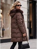 Dámská zimní prošívaná bunda s kapucí, hnědá, FashionStreet TY5825 Dámská zimní prošívaná bunda s kapucí, hnědá, FashionStreet TY5825