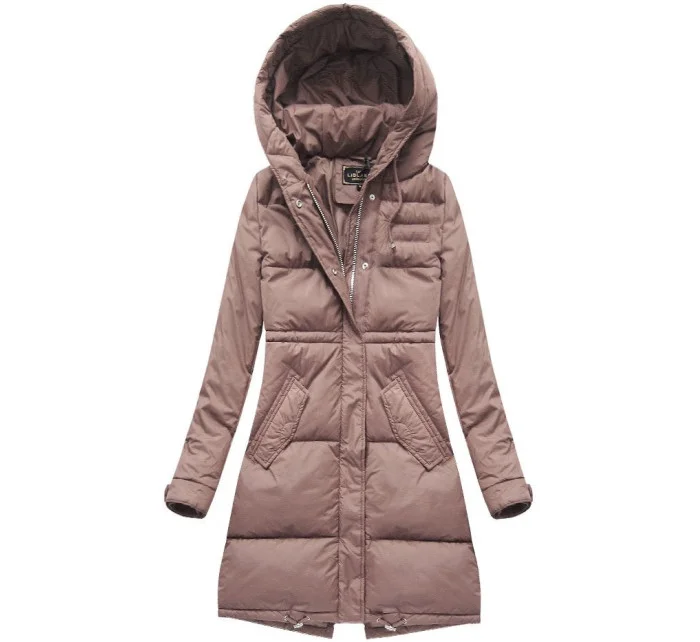 DŁUGA KURTKA DAMSKA ZIMOWA Z KAPTUREM RÓŻ model 21241722 - Libland