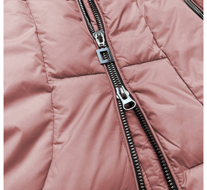 Prošívaná dámská zimní bunda ve starorůžové barvě s kapucí (7690)