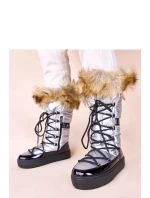 Dámské sněhule AT001 Stříbrná s černou - CHIC shoes Dámské sněhule AT001 Stříbrná s černou - CHIC shoes