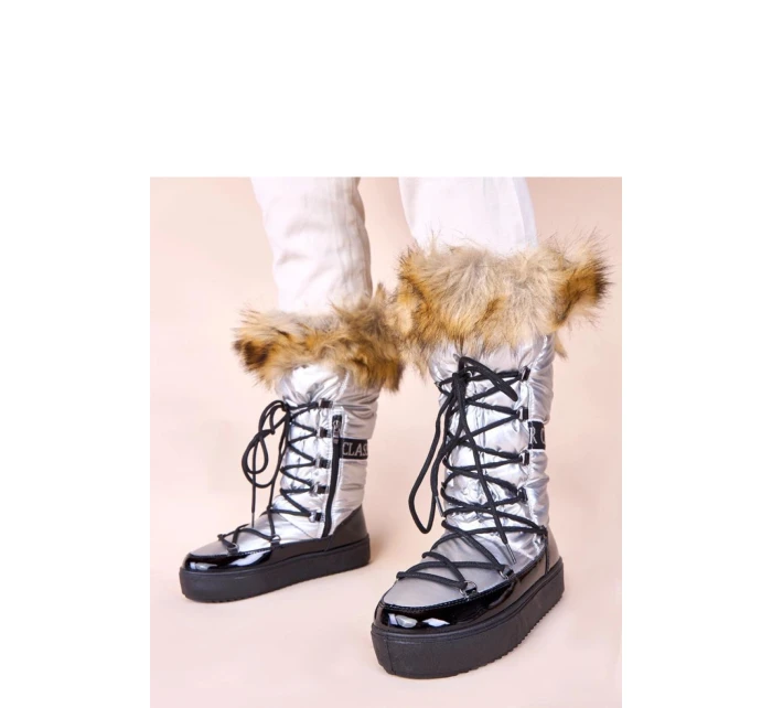Dámské sněhule AT001 Stříbrná s černou - CHIC shoes Dámské sněhule AT001 Stříbrná s černou - CHIC shoes