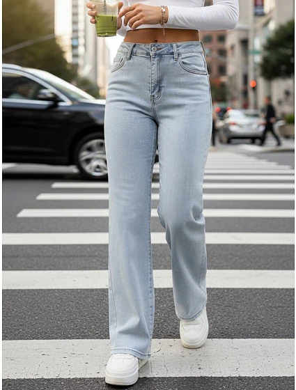 Dámské džíny se širokými nohavicemi světle modré FashionStreet UY2952