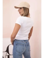 Dámská pruhovaná blůza s model 21772768 výstřihem a krátkým rukávem bílá - K-Fashion