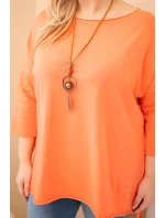 Dámská bavlněná blůza Plus Size asymetrická s náhrdelníkem meruňková