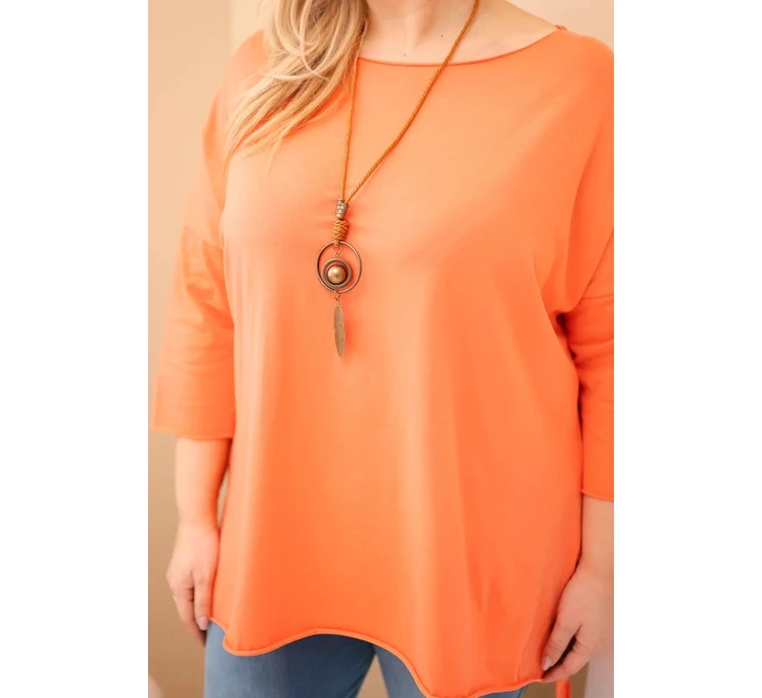 Dámská bavlněná blůza Plus Size asymetrická s náhrdelníkem meruňková