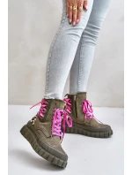 Dámské botky na platformě s ozdobným šněrováním leopardí zelené model 21673085 - EVENTO