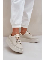 Dámské Kožené Tenisky Na Platformě S Ozdobami model 21683822 Světle Béžové - CheBello