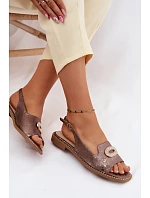 Dámské sandály Ploché s Ozdobou model 22133662 Hnědé - S.Barski