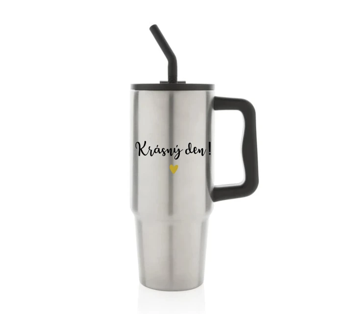 KRÁSNÝ DEN - stříbrný cestovní termohrnek 900 ml KRÁSNÝ DEN - stříbrný cestovní termohrnek 900 ml