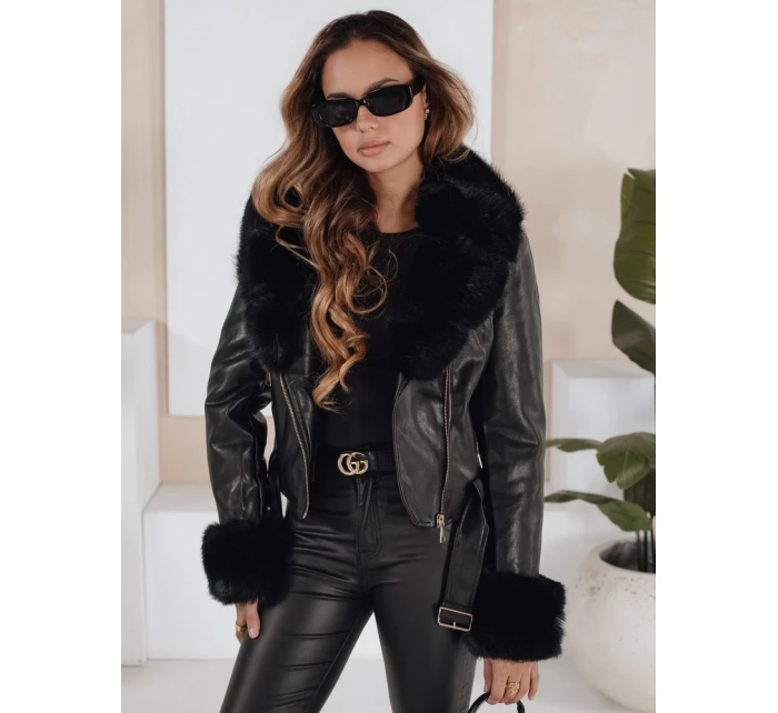 Dámská kožená bunda s kožešinou černá FashionStreet TY5212