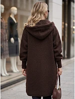 Dámský dlouhý kabát z ovčí kůže s kapucí, čokoládově hnědý, FashionStreet NY0797 Dámský dlouhý kabát z ovčí kůže s kapucí, čokoládově hnědý, FashionStreet NY0797