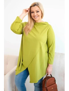 Dámská bavlněná blůza Plus Size asymetrická s ohrnutým rukávem olivová