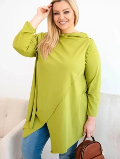 Dámská bavlněná blůza Plus Size asymetrická s ohrnutým rukávem olivová