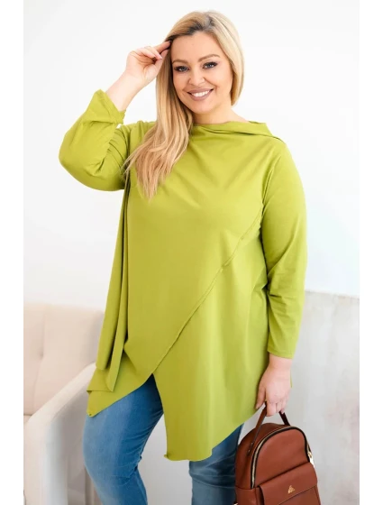 Dámská bavlněná blůza Plus Size asymetrická s ohrnutým rukávem olivová Dámská bavlněná blůza Plus Size asymetrická s ohrnutým rukávem olivová