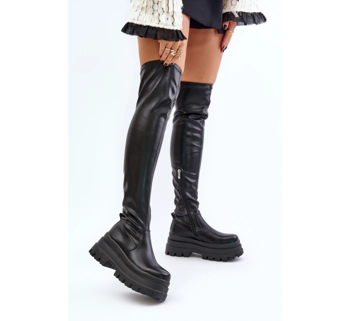 Kozačky Po Kolena Na Masivní Platformě Černé Zinera