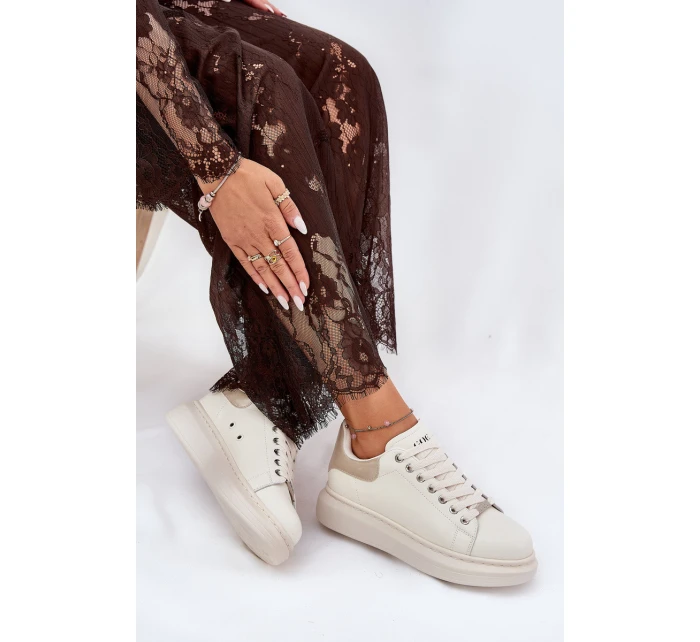 Kožené Dámské Tenisky Na Platformě Béžové model 21691425 - Goe