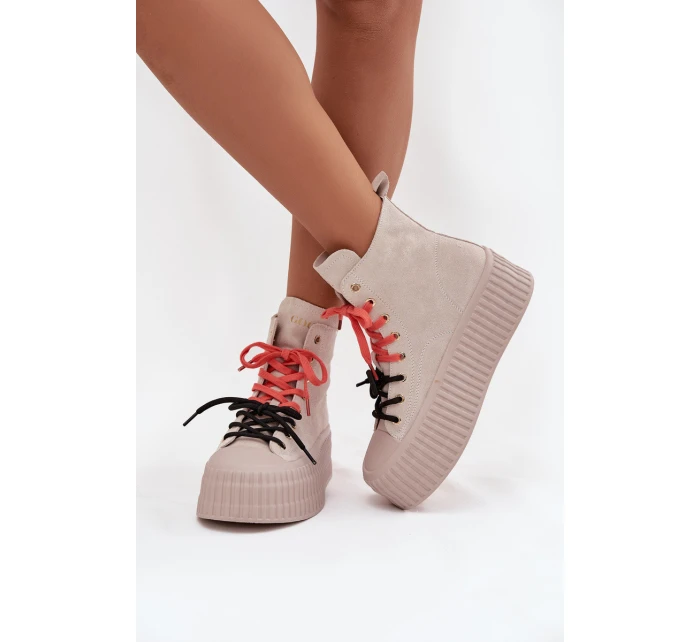 Semišové zateplené dámské tenisky na robustní platformě GOE SS2N4047 béžové