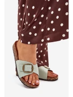 Dámské pantofle s přezkou na korkové platformě – mentolové Zavira Dámské pantofle s přezkou na korkové platformě – mentolové Zavira