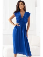 Midi šaty s volány a výstřihem chrpová barva model 21290271 - numoco Midi šaty s volány a výstřihem chrpová barva model 21290271 - numoco