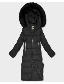 Černá dlouhá dámská zimní bunda s kapucí (7688BIG)
