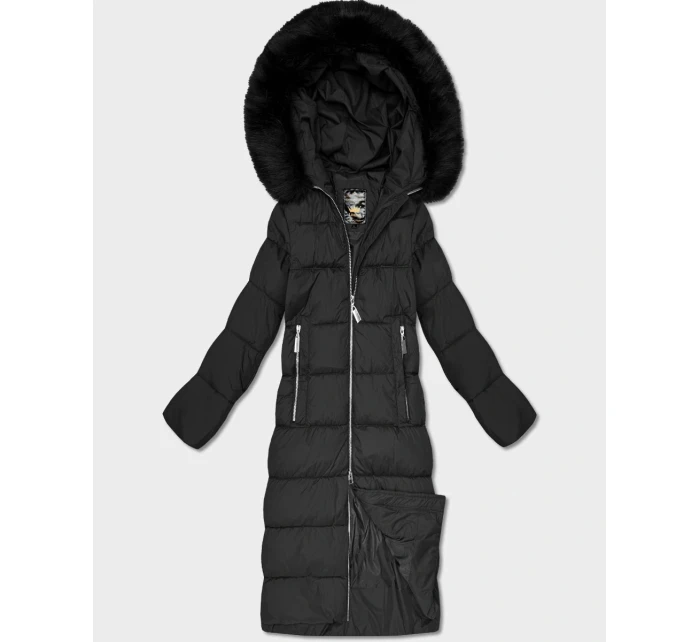 Černá dlouhá dámská zimní bunda s kapucí (7688BIG) Černá dlouhá dámská zimní bunda s kapucí (7688BIG)