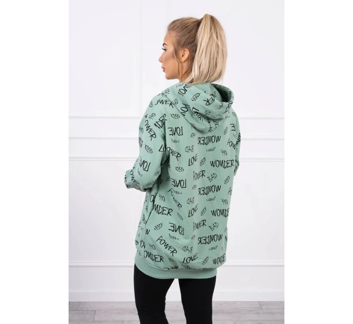 Mikina s nápisy tmavě mátová