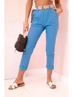 Dámské viskózové kalhoty s páskem a ohrnutými nohavicemi džínovina