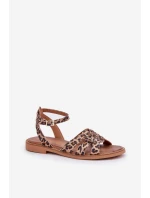 Kožené Dámské Sandály Na Plochém Podpatku Leopardí Zazoo model 21682224 Hnědé - Boto